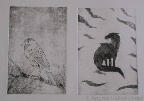 bird and dragon etching